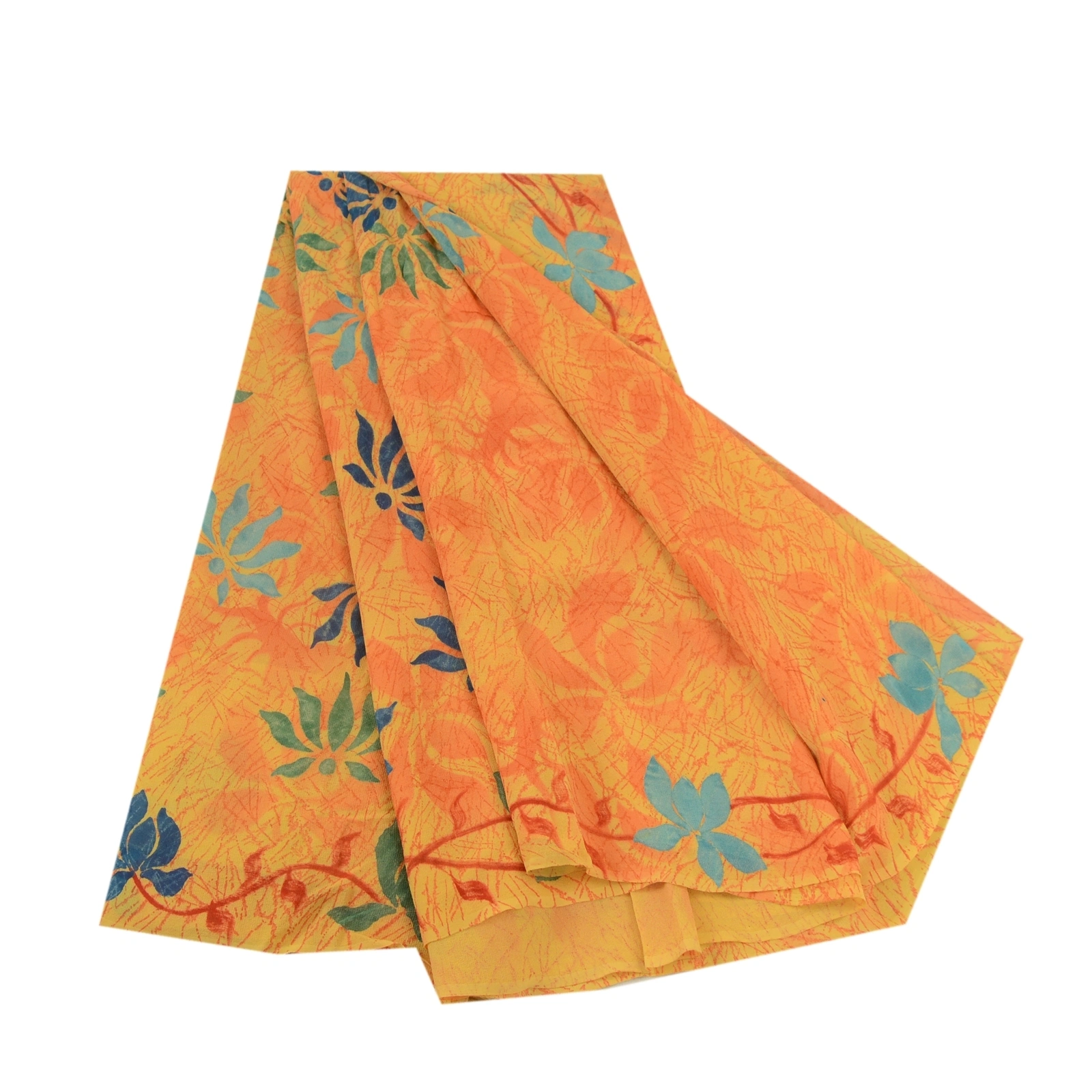 Sanskriti Vintage Sarees Yellow Pure Georgette Silk Printed Sari Craft Fabric, PRG-12829-Yellow-Printed Floral Design-Pure Georgette Silk-2