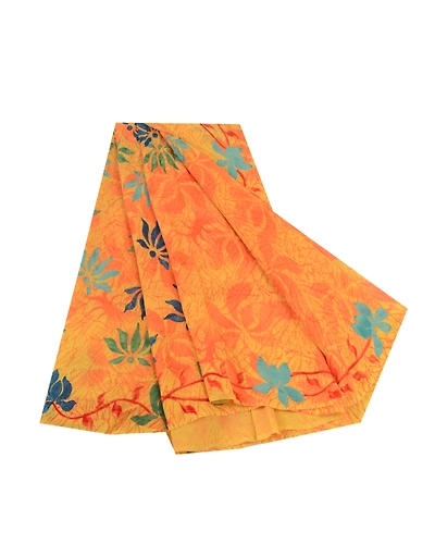 Sanskriti Vintage Sarees Yellow Pure Georgette Silk Printed Sari Craft Fabric, PRG-12829-Yellow-Printed Floral Design-Pure Georgette Silk-2