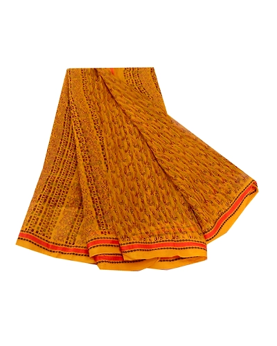 Sanskriti Vintage Sarees Yellow Pure Chiffon Silk Printed Sari 5Yd Craft Fabric, PRG-12839-Yellow-Printed Floral Design-Pure Chiffon Silk-2