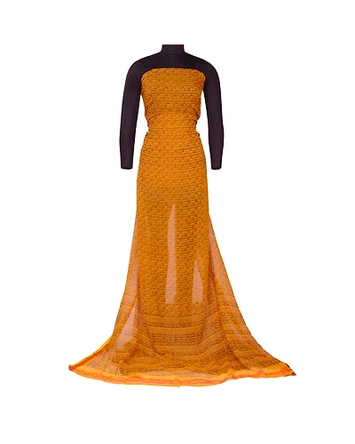 Sanskriti Vintage Sarees Yellow Pure Chiffon Silk Printed Sari 5Yd Craft Fabric, PRG-12839-Yellow-Printed Floral Design-Pure Chiffon Silk-3