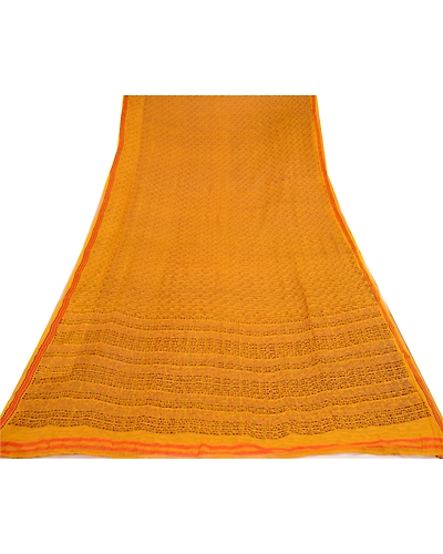 Sanskriti Vintage Sarees Yellow Pure Chiffon Silk Printed Sari 5Yd Craft Fabric, PRG-12839-Yellow-Printed Floral Design-Pure Chiffon Silk-11