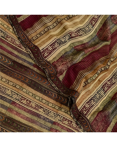 Sanskriti Vintage Sarees Purple/Cream Pure Chiffon Silk Print Sari Craft Fabric, PRG-12842-Purple &amp; Cream-Printed Floral Design-Pure Chifofn Silk-1