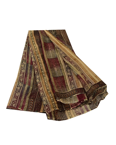 Sanskriti Vintage Sarees Purple/Cream Pure Chiffon Silk Print Sari Craft Fabric, PRG-12842-Purple &amp; Cream-Printed Floral Design-Pure Chifofn Silk-2