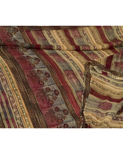 Sanskriti Vintage Sarees Purple/Cream Pure Chiffon Silk Print Sari Craft Fabric, PRG-12842-Purple &amp; Cream-Printed Floral Design-Pure Chifofn Silk-11