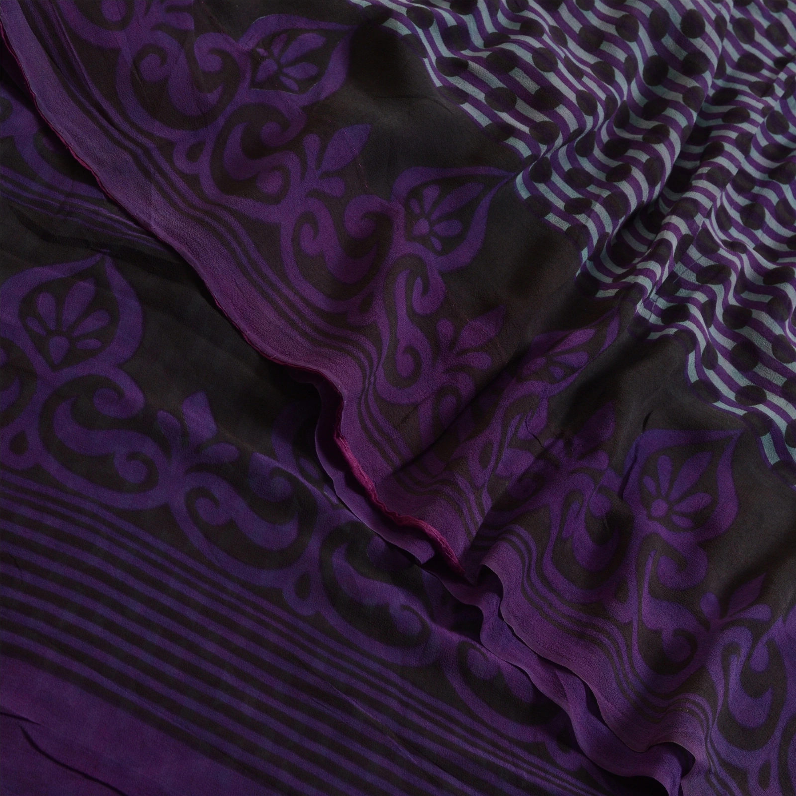 Sanskriti Vintage Purple Sarees Pure Georgette Silk Printed Sari Craft Fabric, PRG-12867-Purple-Printed Floral Design-Pure Georgette Silk-1