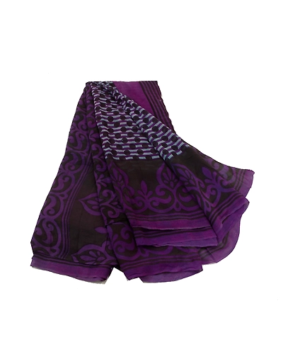 Sanskriti Vintage Purple Sarees Pure Georgette Silk Printed Sari Craft Fabric, PRG-12867-Purple-Printed Floral Design-Pure Georgette Silk-2
