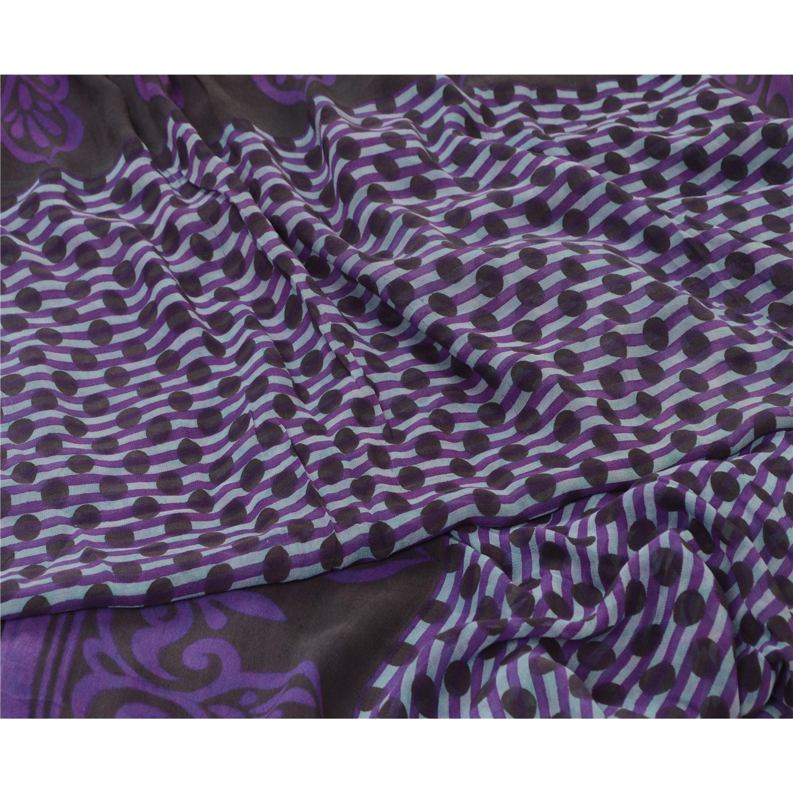 Sanskriti Vintage Purple Sarees Pure Georgette Silk Printed Sari Craft Fabric, PRG-12867-Purple-Printed Floral Design-Pure Georgette Silk-3