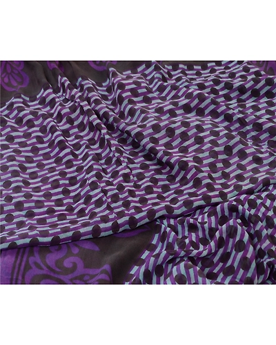 Sanskriti Vintage Purple Sarees Pure Georgette Silk Printed Sari Craft Fabric, PRG-12867-Purple-Printed Floral Design-Pure Georgette Silk-3