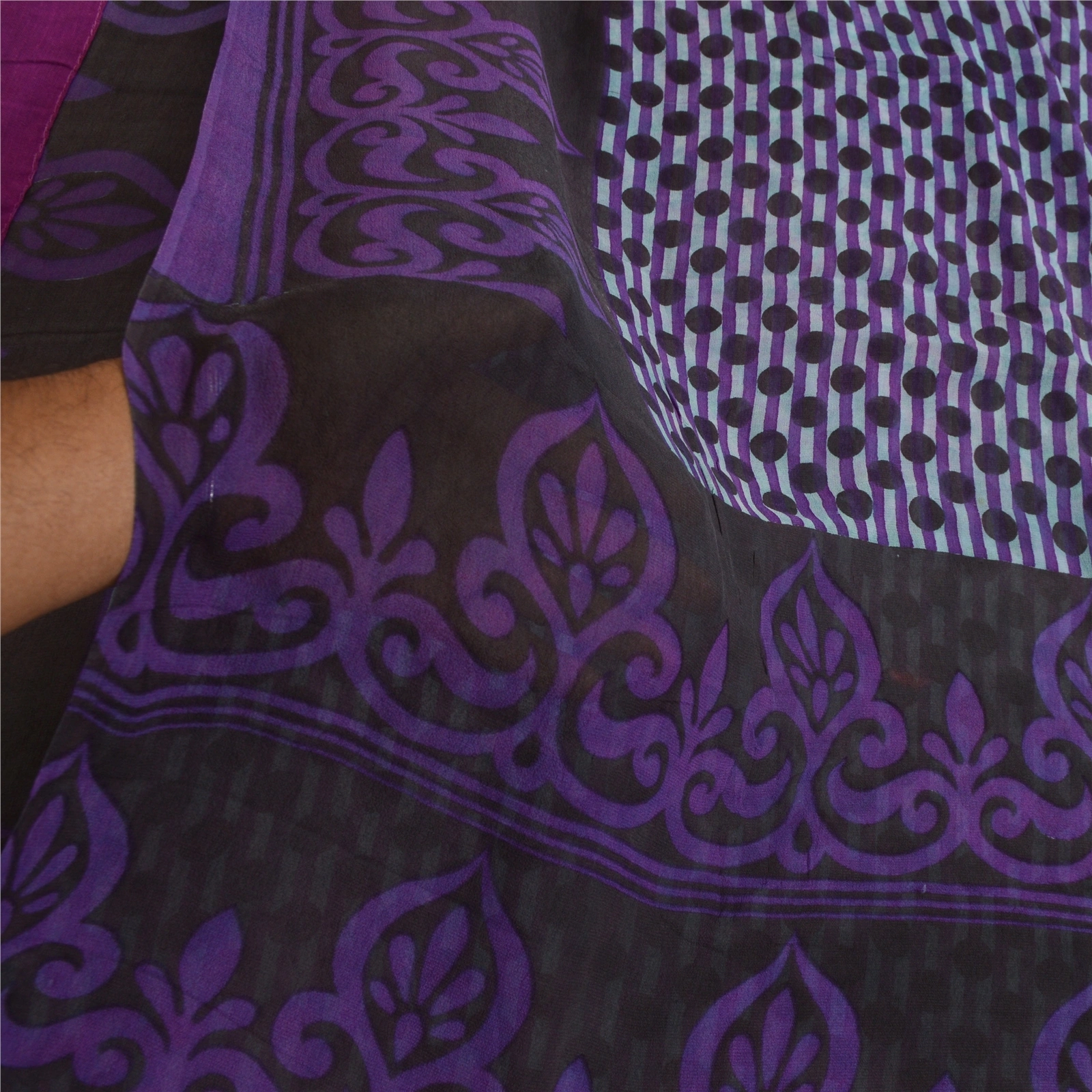 Sanskriti Vintage Purple Sarees Pure Georgette Silk Printed Sari Craft Fabric, PRG-12867-Purple-Printed Floral Design-Pure Georgette Silk-5