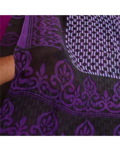 Sanskriti Vintage Purple Sarees Pure Georgette Silk Printed Sari Craft Fabric, PRG-12867-Purple-Printed Floral Design-Pure Georgette Silk-5