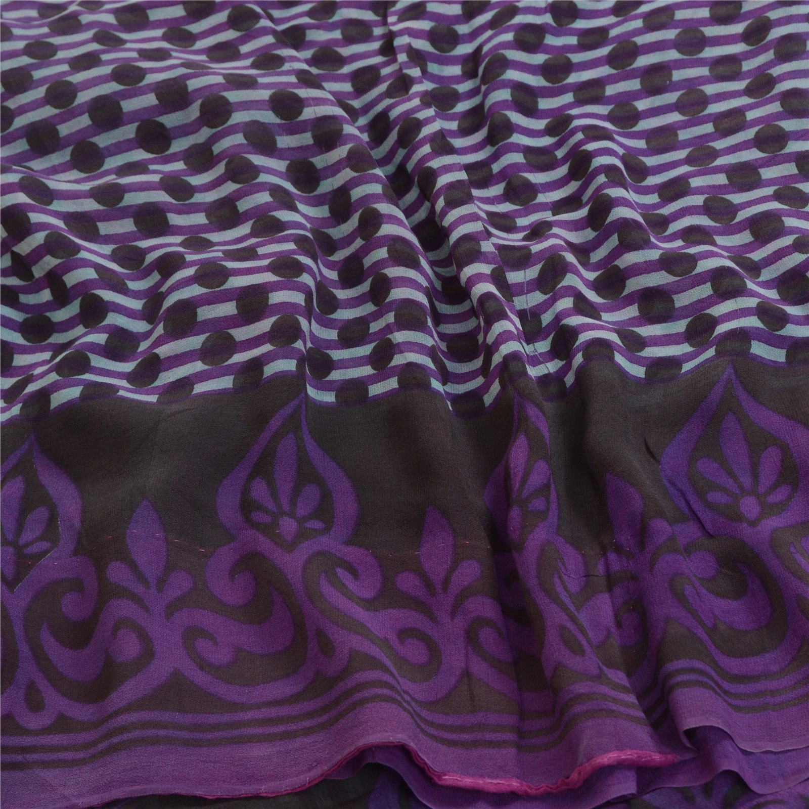 Sanskriti Vintage Purple Sarees Pure Georgette Silk Printed Sari Craft Fabric, PRG-12867-Purple-Printed Floral Design-Pure Georgette Silk-8