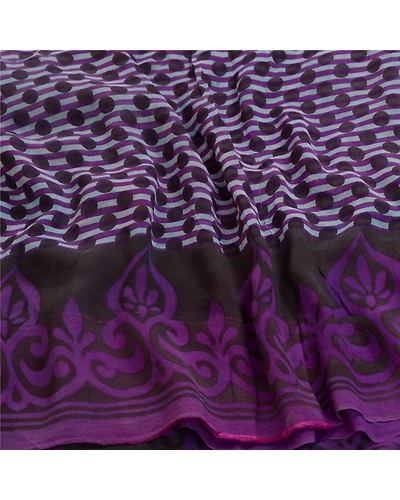 Sanskriti Vintage Purple Sarees Pure Georgette Silk Printed Sari Craft Fabric, PRG-12867-Purple-Printed Floral Design-Pure Georgette Silk-8