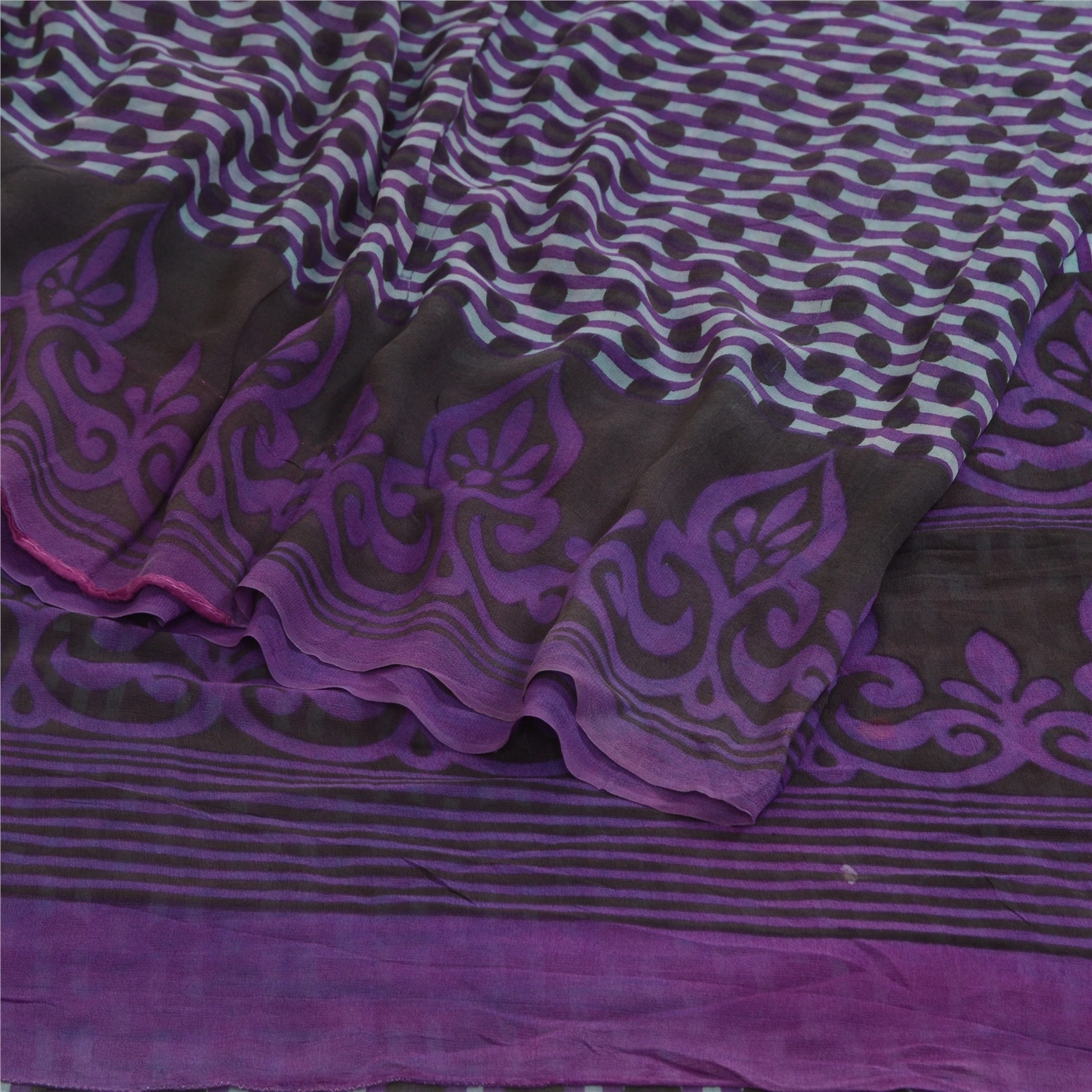 Sanskriti Vintage Purple Sarees Pure Georgette Silk Printed Sari Craft Fabric, PRG-12867-Purple-Printed Floral Design-Pure Georgette Silk-9