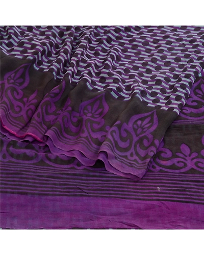 Sanskriti Vintage Purple Sarees Pure Georgette Silk Printed Sari Craft Fabric, PRG-12867-Purple-Printed Floral Design-Pure Georgette Silk-9