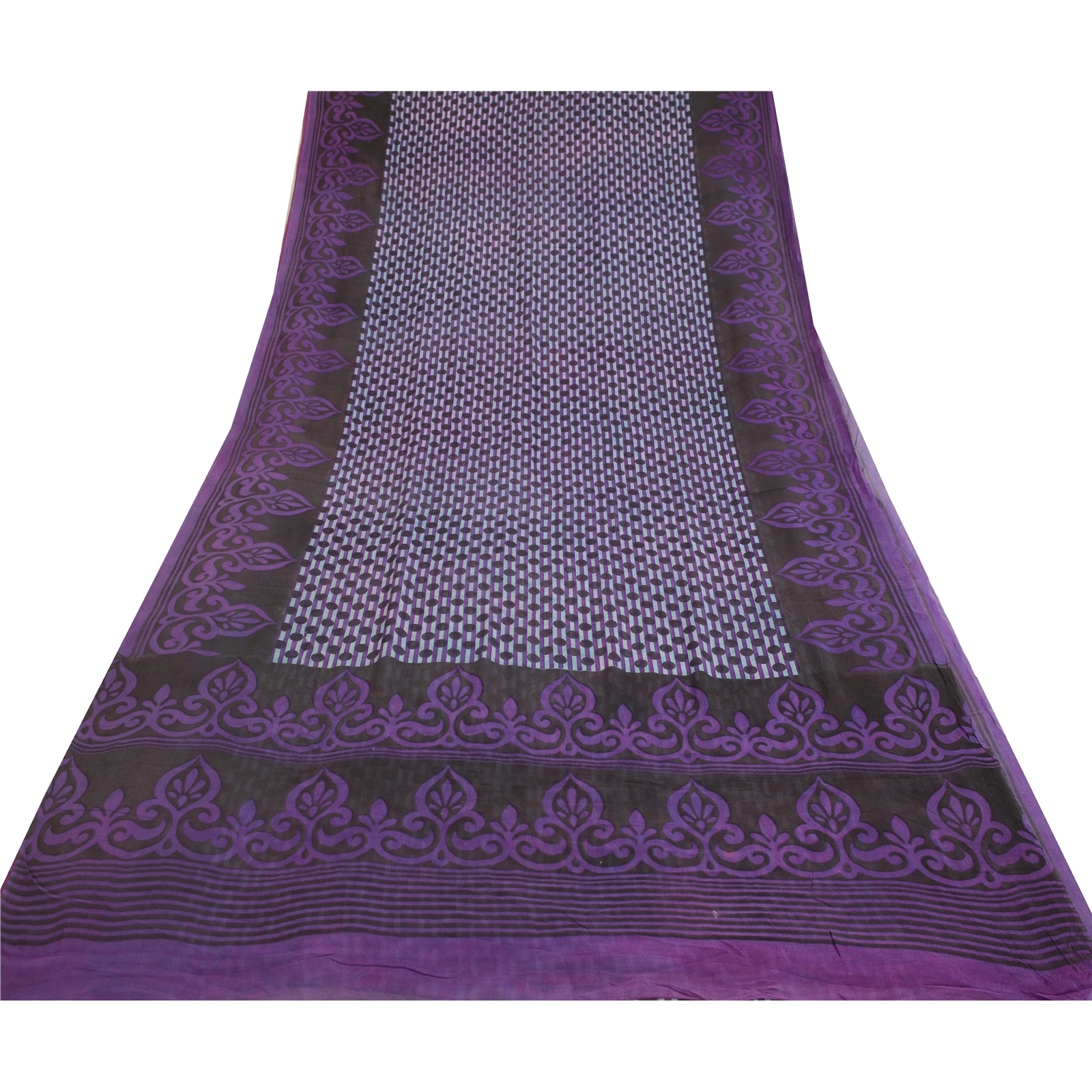 Sanskriti Vintage Purple Sarees Pure Georgette Silk Printed Sari Craft Fabric, PRG-12867-Purple-Printed Floral Design-Pure Georgette Silk-10