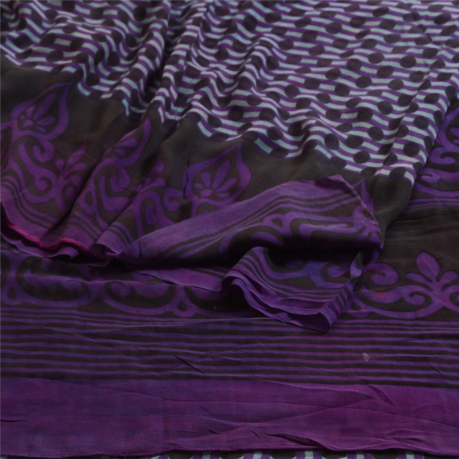 Sanskriti Vintage Purple Sarees Pure Georgette Silk Printed Sari Craft Fabric, PRG-12867-Purple-Printed Floral Design-Pure Georgette Silk-12