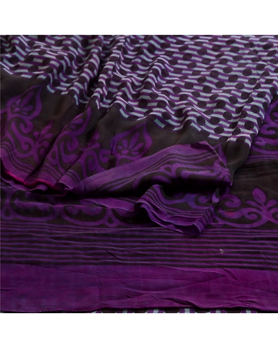 Sanskriti Vintage Purple Sarees Pure Georgette Silk Printed Sari Craft Fabric, PRG-12867-Purple-Printed Floral Design-Pure Georgette Silk-12