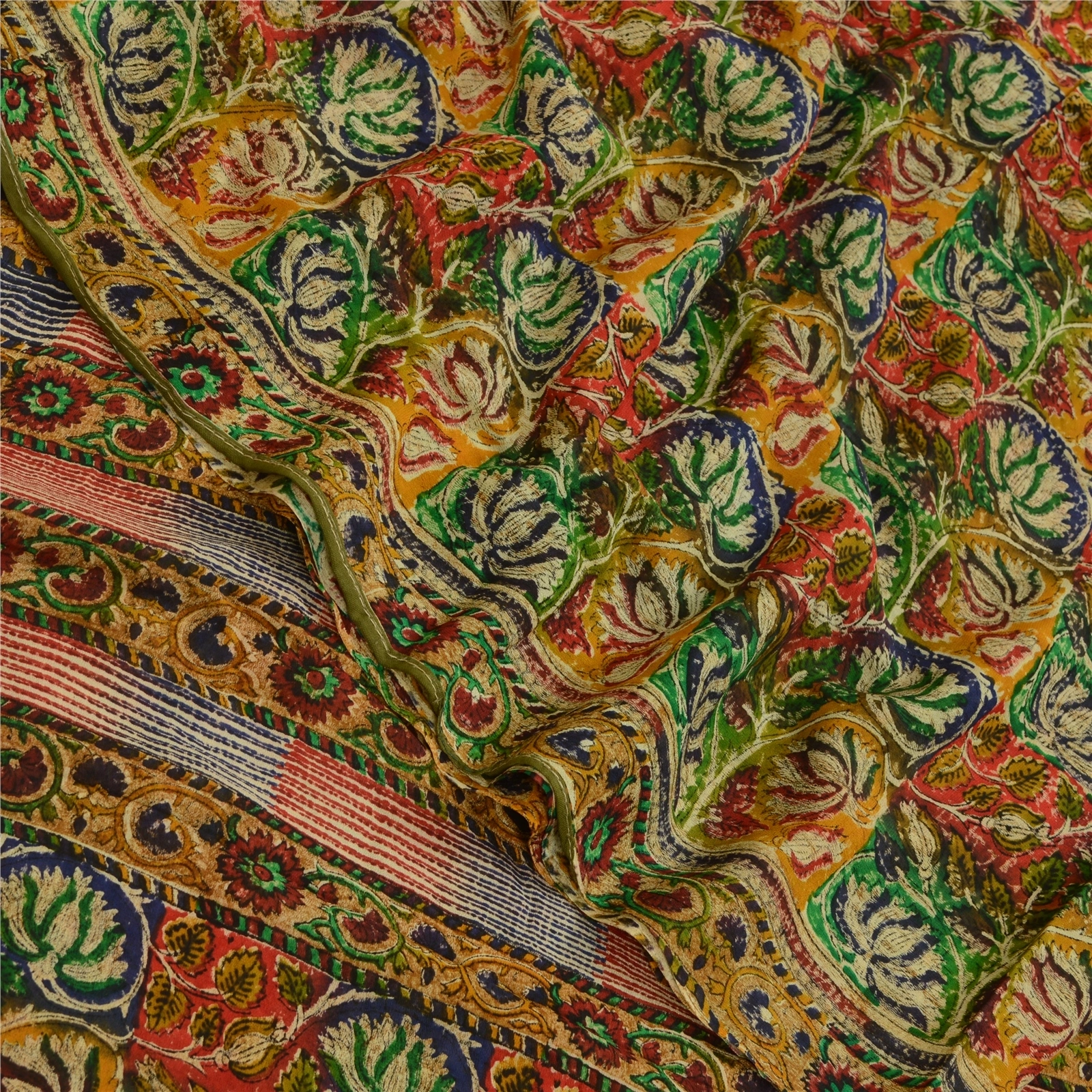 Sanskriti Vintage Indian Sarees Pure Georgette Silk Printed Sari Craft Fabric, PRG-12868-Multi-Printed Floral Design-Pure Georgette Silk-1