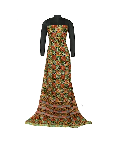 Sanskriti Vintage Indian Sarees Pure Georgette Silk Printed Sari Craft Fabric, PRG-12868-Multi-Printed Floral Design-Pure Georgette Silk-3