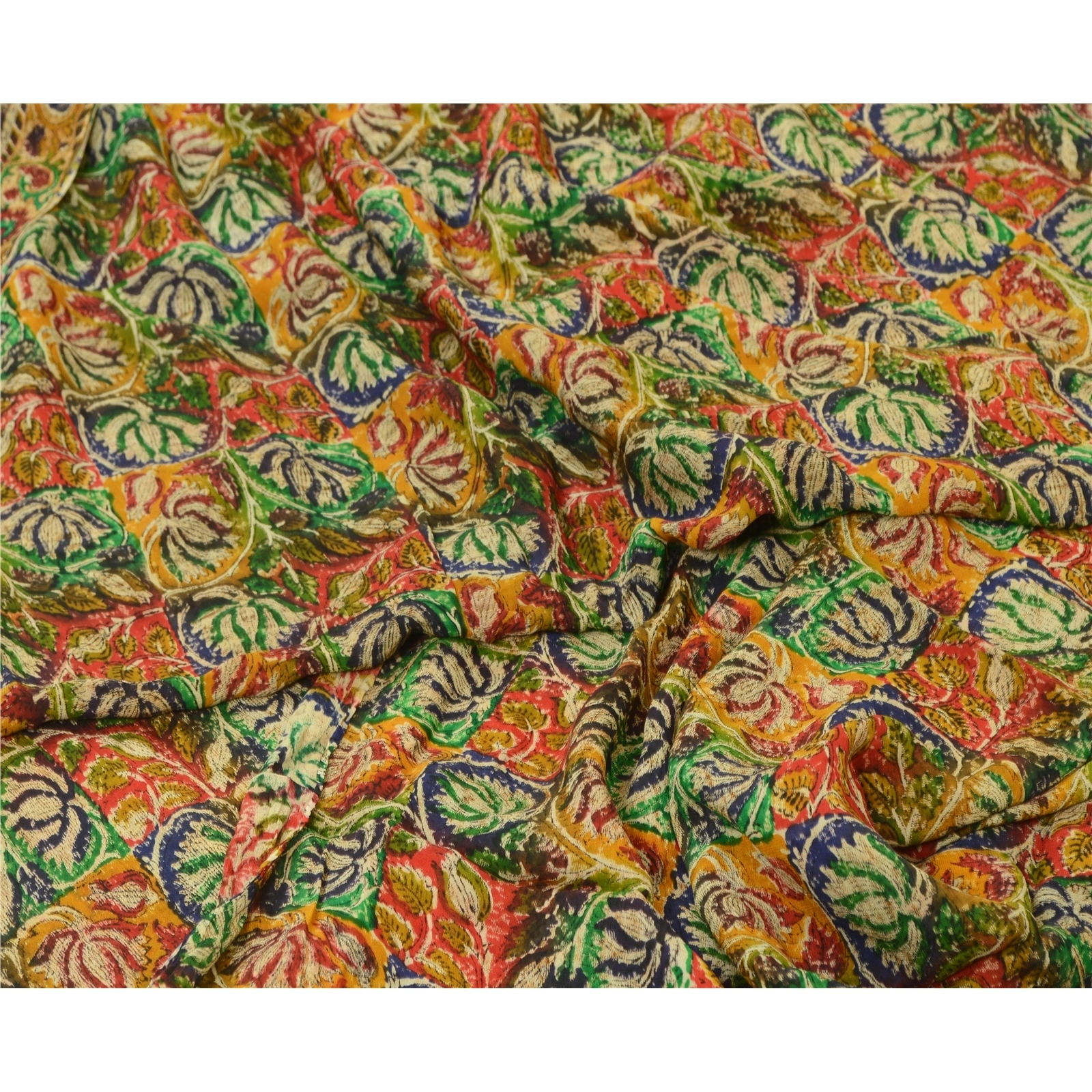 Sanskriti Vintage Indian Sarees Pure Georgette Silk Printed Sari Craft Fabric, PRG-12868-Multi-Printed Floral Design-Pure Georgette Silk-4