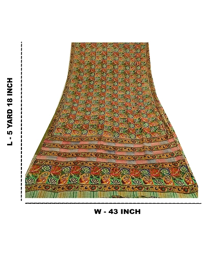 Sanskriti Vintage Indian Sarees Pure Georgette Silk Printed Sari Craft Fabric, PRG-12868-Multi-Printed Floral Design-Pure Georgette Silk-5