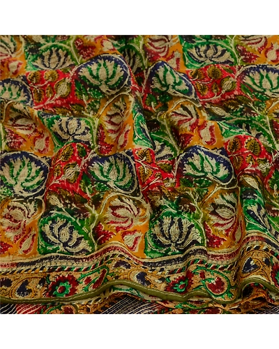 Sanskriti Vintage Indian Sarees Pure Georgette Silk Printed Sari Craft Fabric, PRG-12868-Multi-Printed Floral Design-Pure Georgette Silk-9