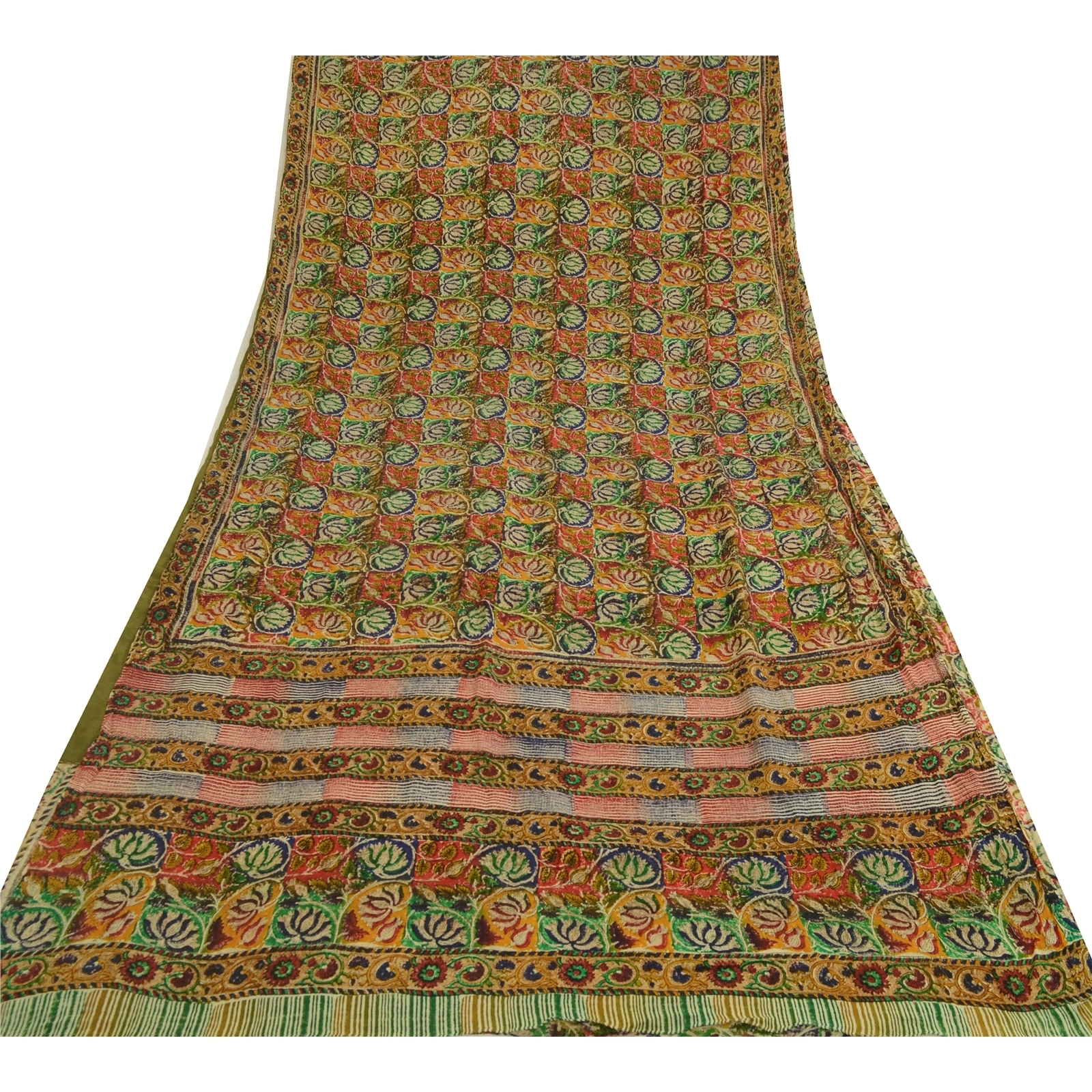 Sanskriti Vintage Indian Sarees Pure Georgette Silk Printed Sari Craft Fabric, PRG-12868-Multi-Printed Floral Design-Pure Georgette Silk-11