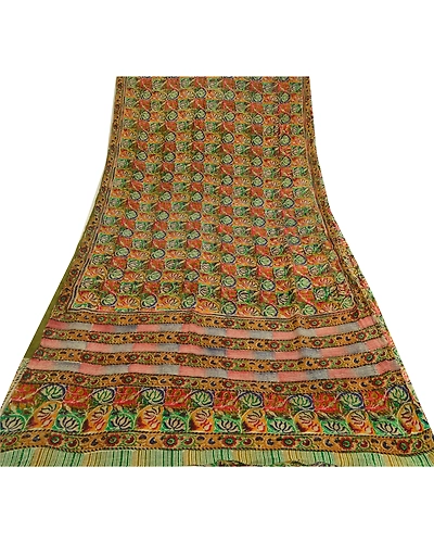 Sanskriti Vintage Indian Sarees Pure Georgette Silk Printed Sari Craft Fabric, PRG-12868-Multi-Printed Floral Design-Pure Georgette Silk-11