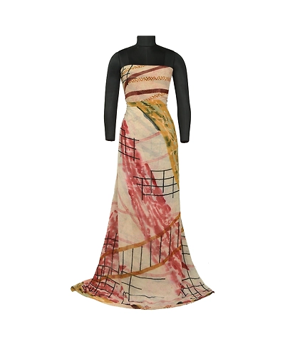 Sanskriti Vintage Sarees Multi Pure Georgette Silk Printed Sari Craft Fabric, PRG-12869-Multi Color-Printed Floral Design-Pure Georgette Silk-3
