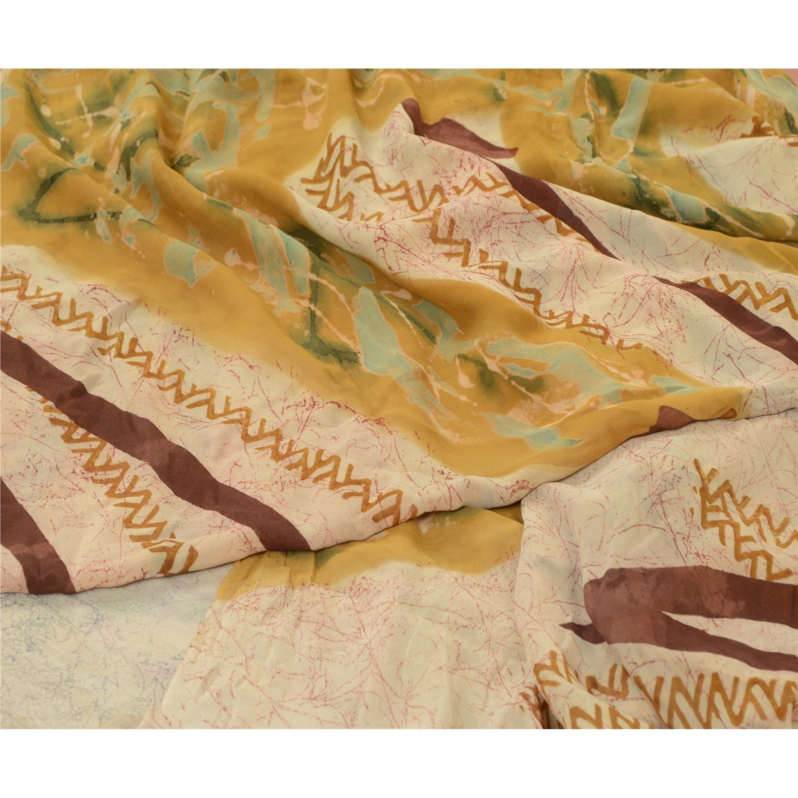 Sanskriti Vintage Sarees Multi Pure Georgette Silk Printed Sari Craft Fabric, PRG-12869-Multi Color-Printed Floral Design-Pure Georgette Silk-4