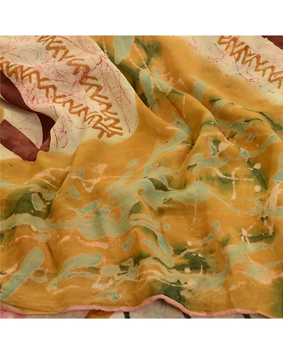 Sanskriti Vintage Sarees Multi Pure Georgette Silk Printed Sari Craft Fabric, PRG-12869-Multi Color-Printed Floral Design-Pure Georgette Silk-9