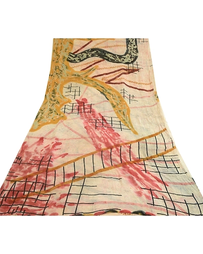 Sanskriti Vintage Sarees Multi Pure Georgette Silk Printed Sari Craft Fabric, PRG-12869-Multi Color-Printed Floral Design-Pure Georgette Silk-11