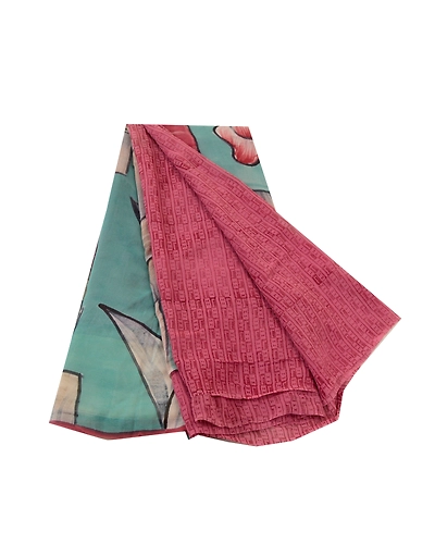Sanskriti Vintage Pink/Blue Sarees Pure Georgette Silk Printed Sari Craft Fabric, PRG-12873-Pink &amp; Blue-Printed Floral Design-Pure Georgette Silk-2