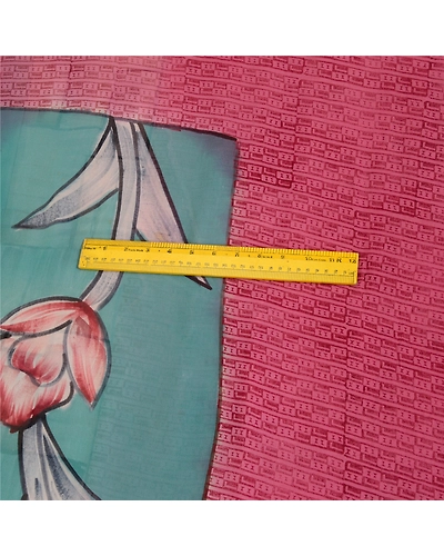 Sanskriti Vintage Pink/Blue Sarees Pure Georgette Silk Printed Sari Craft Fabric, PRG-12873-Pink &amp; Blue-Printed Floral Design-Pure Georgette Silk-8