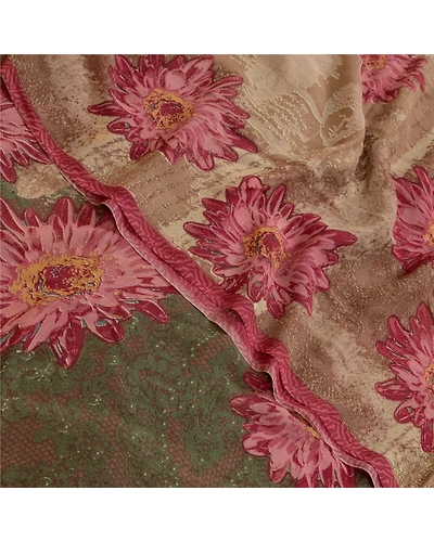 Sanskriti Vintage Brown/Green Sarees Pure Georgette Silk Print Sari Craft Fabric, PRG-12876-Brown &amp; Green-Printed Floral Design-Pure Georgette Silk-1