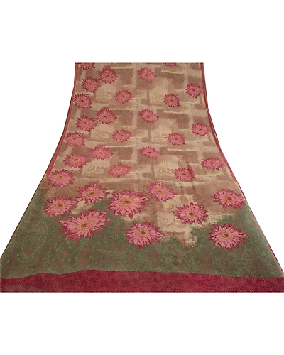 Sanskriti Vintage Brown/Green Sarees Pure Georgette Silk Print Sari Craft Fabric, PRG-12876-Brown &amp; Green-Printed Floral Design-Pure Georgette Silk-10