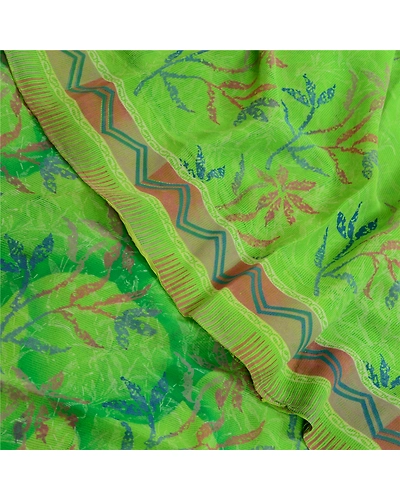 Sanskriti Vintage Green Sarees Pure Georgette Silk Printed Sari Craft Fabric, PRG-12877-Green-Printed Floral Design-Pure Georgette Silk-1