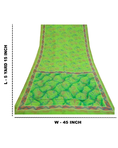 Sanskriti Vintage Green Sarees Pure Georgette Silk Printed Sari Craft Fabric, PRG-12877-Green-Printed Floral Design-Pure Georgette Silk-4