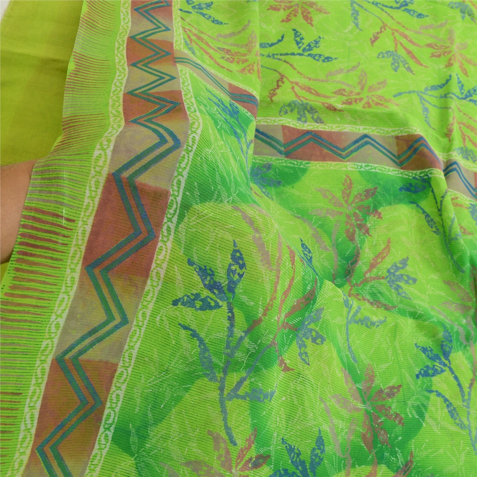 Sanskriti Vintage Green Sarees Pure Georgette Silk Printed Sari Craft Fabric, PRG-12877-Green-Printed Floral Design-Pure Georgette Silk-5