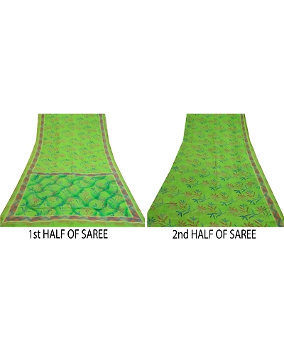 Sanskriti Vintage Green Sarees Pure Georgette Silk Printed Sari Craft Fabric, PRG-12877-Green-Printed Floral Design-Pure Georgette Silk-6
