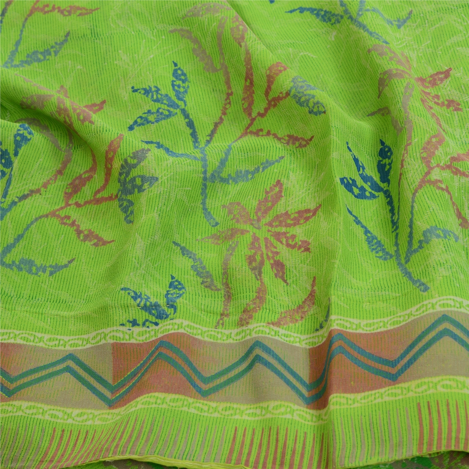 Sanskriti Vintage Green Sarees Pure Georgette Silk Printed Sari Craft Fabric, PRG-12877-Green-Printed Floral Design-Pure Georgette Silk-8