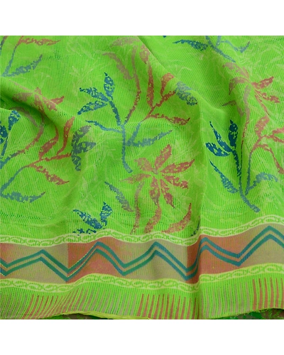 Sanskriti Vintage Green Sarees Pure Georgette Silk Printed Sari Craft Fabric, PRG-12877-Green-Printed Floral Design-Pure Georgette Silk-8
