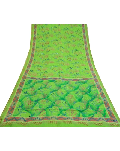 Sanskriti Vintage Green Sarees Pure Georgette Silk Printed Sari Craft Fabric, PRG-12877-Green-Printed Floral Design-Pure Georgette Silk-10