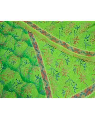 Sanskriti Vintage Green Sarees Pure Georgette Silk Printed Sari Craft Fabric, PRG-12877-Green-Printed Floral Design-Pure Georgette Silk-11