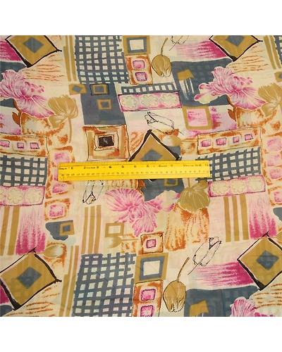 Sanskriti Vintage Cream Sarees Georgette Kalamkari Printed Sari Craft Fabric, PRG-12884-Cream-Printed Floral Design-Georgette-7