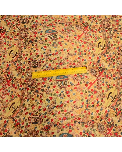 Sanskriti Vintage Cream Sarees Georgette Kalamkari Printed Sari Craft Fabric, PRG-12885-Cream-Printed Floral Design-Georgette-7