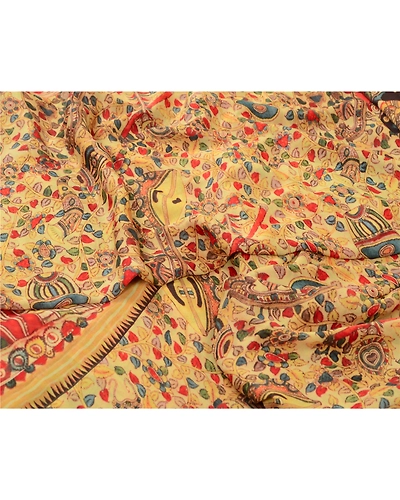 Sanskriti Vintage Cream Sarees Georgette Kalamkari Printed Sari Craft Fabric, PRG-12885-Cream-Printed Floral Design-Georgette-11