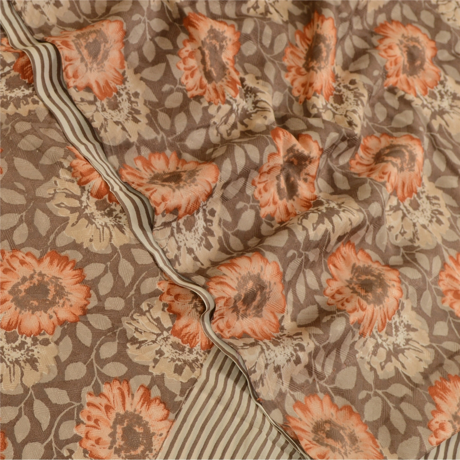 Sanskriti Vintage Brown/Cream Sarees Pure Georgette Silk Print Sari Craft Fabric, PRG-12886-Brown &amp; Cream-Printed Floral Design-Pure Georgette Silk-1