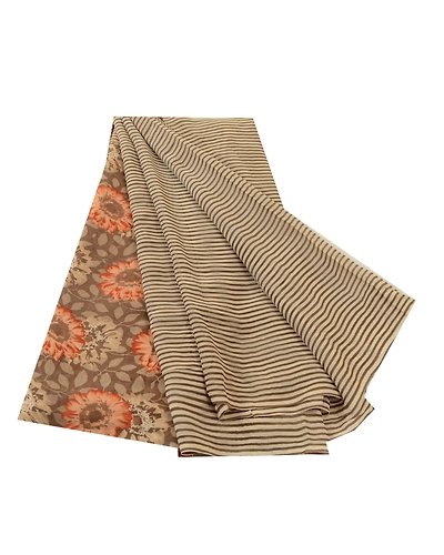 Sanskriti Vintage Brown/Cream Sarees Pure Georgette Silk Print Sari Craft Fabric, PRG-12886-Brown &amp; Cream-Printed Floral Design-Pure Georgette Silk-2