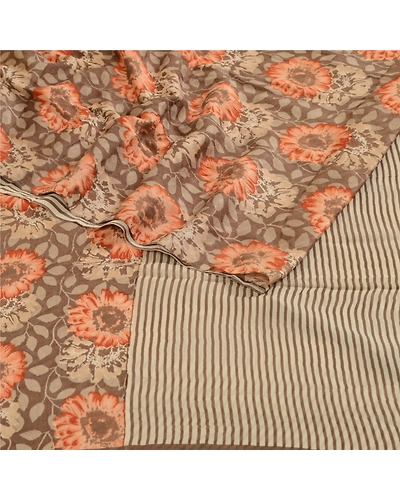 Sanskriti Vintage Brown/Cream Sarees Pure Georgette Silk Print Sari Craft Fabric, PRG-12886-Brown &amp; Cream-Printed Floral Design-Pure Georgette Silk-9